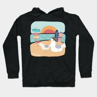 The two Seagulls at the beach celebrating summer holiday by the Sea, holiday memory on dark background Hoodie